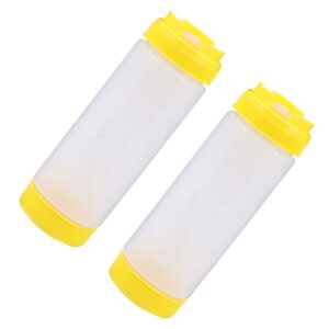 doitool 2pcs squeeze sauce plastic bottle 20oz catchup storage bottle ketchup mustard mayonnaise squeeze bottle container tomato catchup dispenser yellow