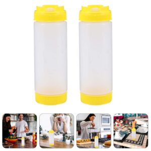 DOITOOL 2Pcs Squeeze Sauce Plastic Bottle 20oz Catchup Storage Bottle Ketchup Mustard Mayonnaise Squeeze Bottle Container Tomato Catchup Dispenser Yellow