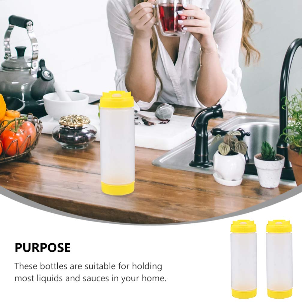 DOITOOL 2Pcs Squeeze Sauce Plastic Bottle 20oz Catchup Storage Bottle Ketchup Mustard Mayonnaise Squeeze Bottle Container Tomato Catchup Dispenser Yellow