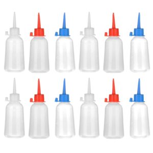 raynag 100ml clear plastic bottles with applicator tip & attached cap, 12 pack squeeze bottles for storing acrylic paint pouring, glue, crafts projects