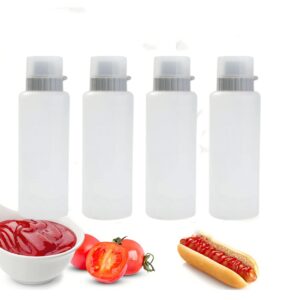 knc 4PCS 16OZ/450ml 5-Hole Plastic Squeeze Condiment Bottles, Leak Proof Refillable Condiment Container for Sauce Oil Vinegar Ketchup Mustard Salad Dressing Kitchen Accessories