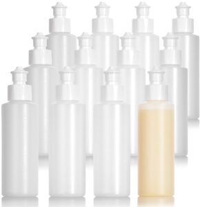 juvitus 6 oz clear natural refillable plastic squeeze bottle with white push pull cap dispenser (12 pack)