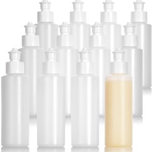 JUVITUS 6 oz Clear Natural Refillable Plastic Squeeze Bottle with White Push Pull Cap Dispenser (12 Pack)