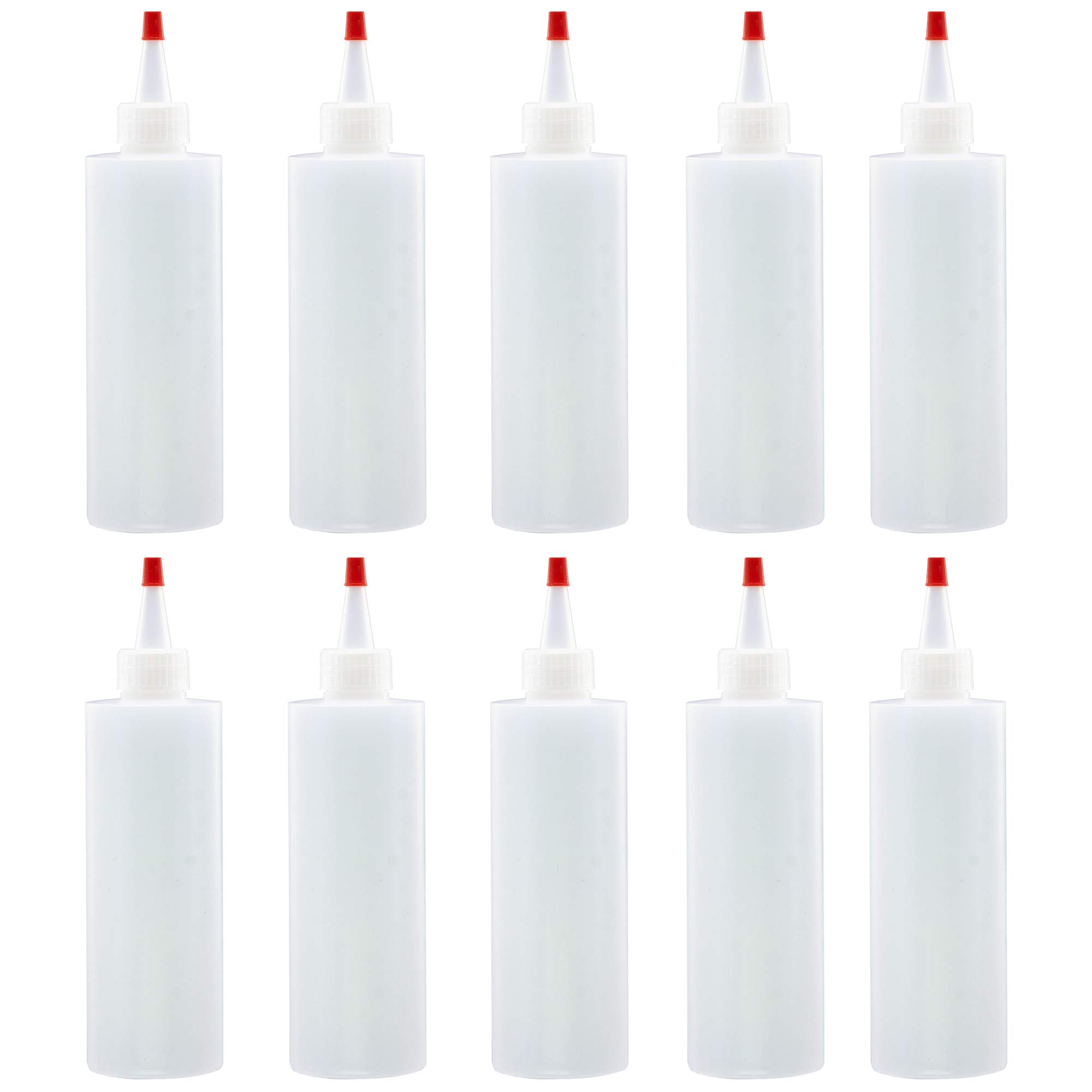 LAKESHORE TRADE 10 Pack 8-Ounce Plastic Squeeze Bottles with Red Tip Caps for Food, Crafts, Art, Multi Purpose