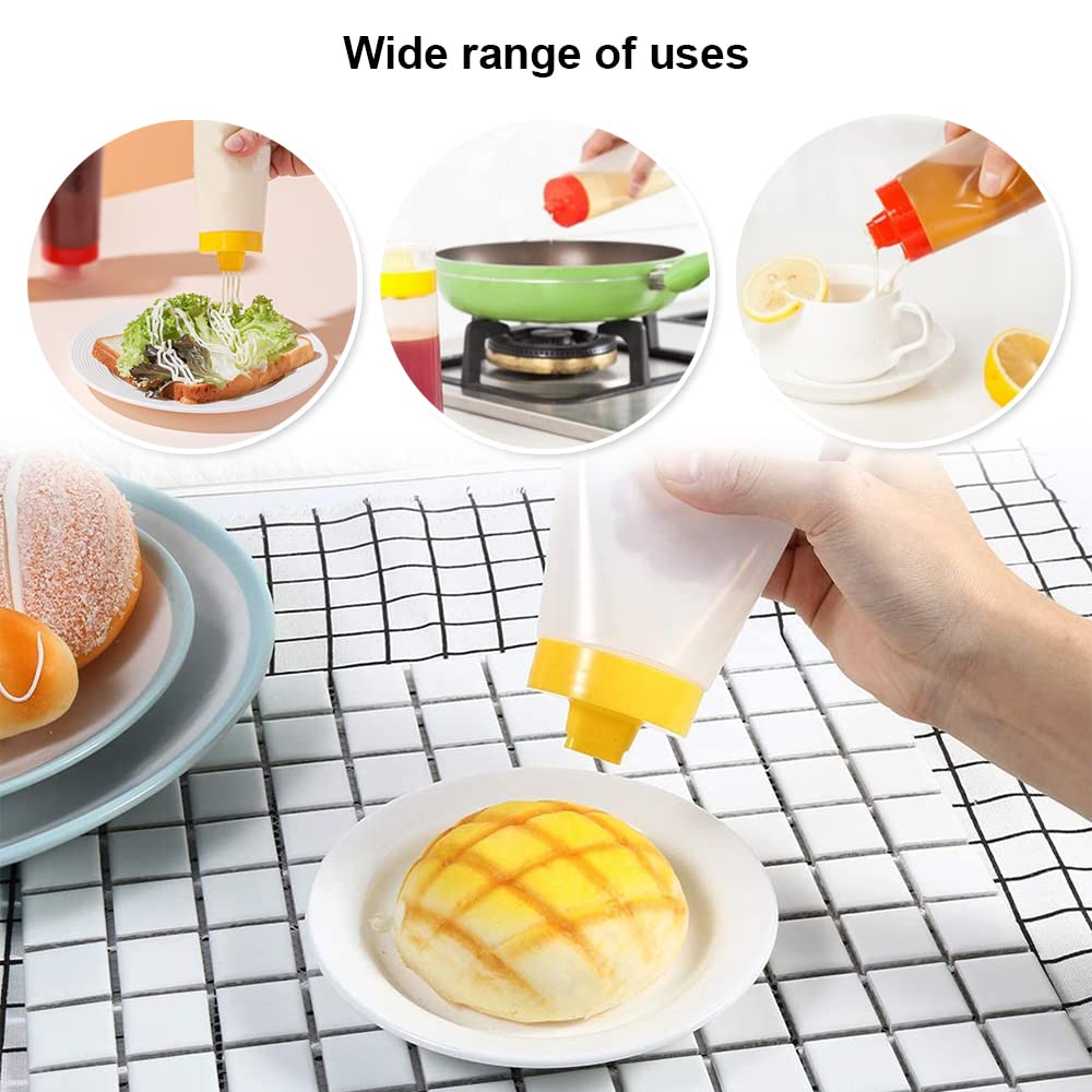 YIKEXIAOSHULIN Squeeze Bottle Transparent Condiment Bottle Dispenser 4 Holes Sauce Bottle with Cap for Ketchup Mustard Mayo Dressing Hot Sauce