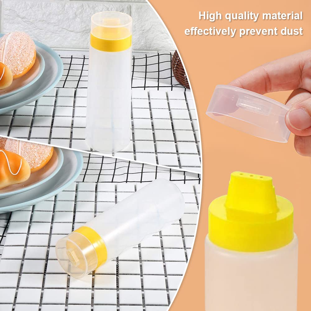 YIKEXIAOSHULIN Squeeze Bottle Transparent Condiment Bottle Dispenser 4 Holes Sauce Bottle with Cap for Ketchup Mustard Mayo Dressing Hot Sauce