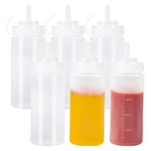 scwboeii 6 pcs 12oz plastic condiment squeeze bottles, translucent ketchup bottles with measurements for condiments olive ketchup sauces dressings and more