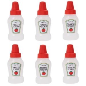 iuaqdp 6 pieces mini ketchup bottles, portable squeeze tomato sauce storage container for lunch box, plastic refillable condiment clear dispenser for school office camping bbq, 25ml/0.84oz (red)