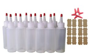 sandaveva brand 4oz plastic squeeze bottles yorker caps 12/pk food grade highly squeezable for cake decorating, condiments, paint, crafts, tattoo ink, dye or glue long replacement caps included