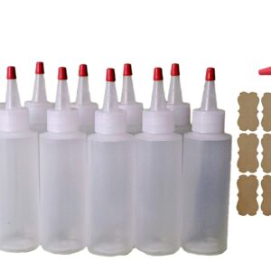 SanDaveVA Brand 4oz Plastic Squeeze Bottles Yorker Caps 12/pk Food Grade Highly Squeezable for Cake Decorating, Condiments, Paint, Crafts, Tattoo Ink, Dye or Glue Long Replacement Caps Included