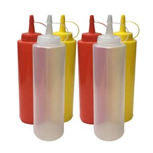 kolice 6-pack food service squeeze, squirt condiment bottle, table condiment squirt disperser, squeeze squirt bottle, narrow mouth squeeze with cap & lid (24 oz)