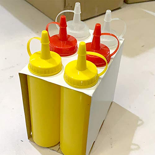 Kolice 6-pack food service squeeze, squirt condiment bottle, table condiment squirt disperser, squeeze squirt bottle, narrow mouth squeeze with cap & lid (24 oz)