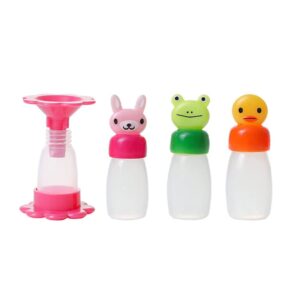 kekafu 3 pieces bento soy sauce bottle with funnel mini cute animal lunch sauce case container plastic condiment dispenser for salad ketchup syrup oil outdoor barbecue