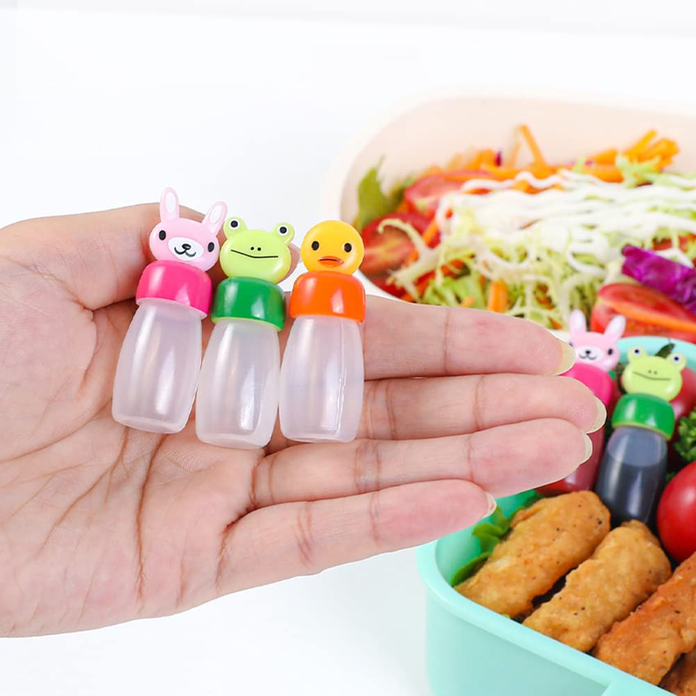 kekafu 3 Pieces Bento Soy Sauce Bottle with Funnel Mini Cute Animal Lunch Sauce Case Container Plastic Condiment Dispenser for Salad Ketchup Syrup Oil Outdoor Barbecue