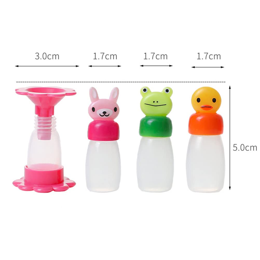 kekafu 3 Pieces Bento Soy Sauce Bottle with Funnel Mini Cute Animal Lunch Sauce Case Container Plastic Condiment Dispenser for Salad Ketchup Syrup Oil Outdoor Barbecue