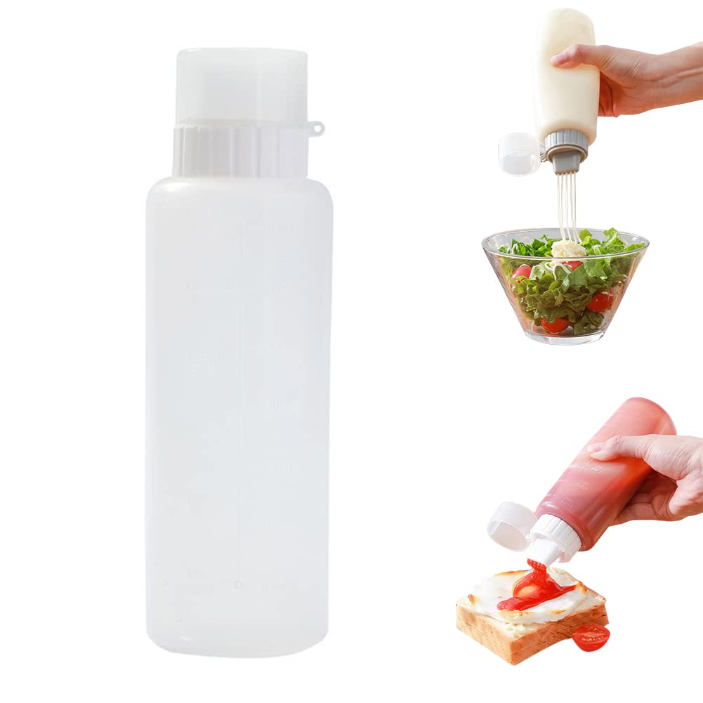 Bottles for Sauces,12oz Condiment Bottle with 5 Hole Leakproof Lid Bottle for Ketchup, Sauces, Condiments, Dressings, BBQ, Cooking Oil, Syrup