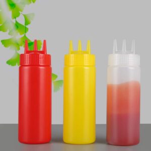 YEmirth 3pcs Multicolor Squeeze Bottle 3 Hole Condiment Squeeze Bottles Ketchup Mustard Salad Dressing Seasoning Squeezer Suitable for Ketchup, Salad, BBQ Sauce, Oil