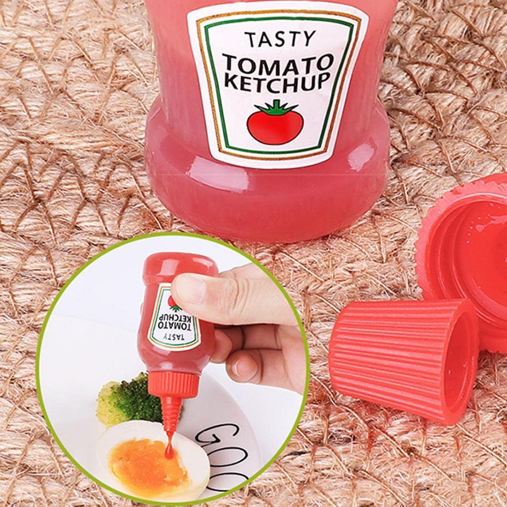 Mini Tomato Ketchup Bottle, 2 Pcs 25ML Portable Small Sauce Container Salad Dressing Container Pantry Containers for Bento Box