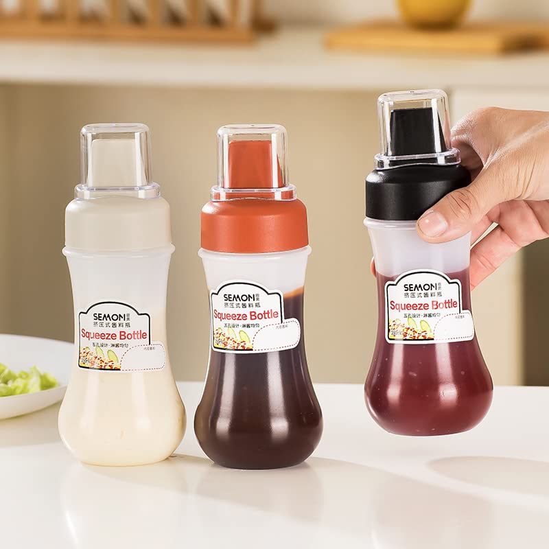 YANGZHI 4Pcs Porous Condiment Squeeze Bottle Plastic Condiment Squeeze Bottle Household Kitchen Sauce Bottle Extruded Condiment Bottle For Ketchup,Salad,Bbq (Blcak)