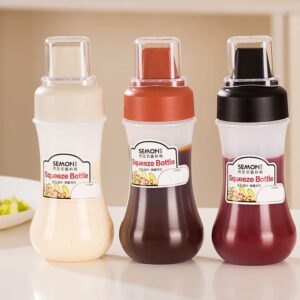 YANGZHI 4Pcs Porous Condiment Squeeze Bottle Plastic Condiment Squeeze Bottle Household Kitchen Sauce Bottle Extruded Condiment Bottle For Ketchup,Salad,Bbq (Blcak)