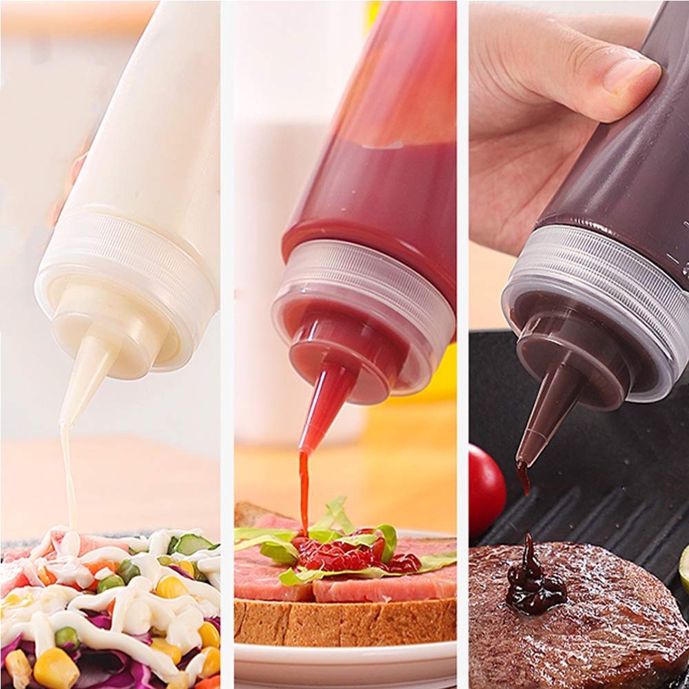 14 Pack 8 oz/250ml Plastic Squeeze Bottles with Red Tip Cap & Black Scale Plastic Squirt Bottle for Ketchup,Sauces,BBQ, and More。