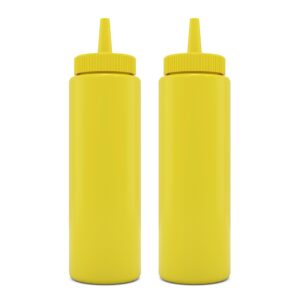 brightfrom condiment squeeze bottles, yellow 8 oz empty squirt bottle with wide neck - great for ketchup, mustard, syrup, sauces, dressing, oil, bpa free plastic - 2 pack