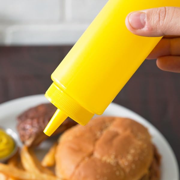 BRIGHTFROM Condiment Squeeze Bottles, YELLOW 8 OZ Empty Squirt Bottle with Wide Neck - Great for Ketchup, Mustard, Syrup, Sauces, Dressing, Oil, BPA FREE Plastic - 2 PACK