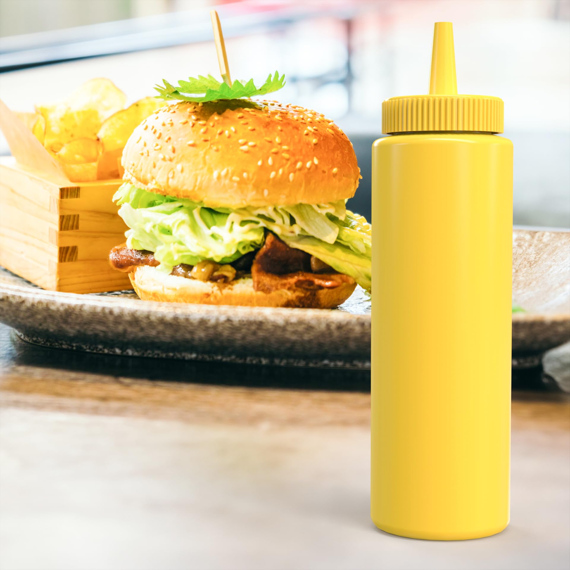 BRIGHTFROM Condiment Squeeze Bottles, YELLOW 8 OZ Empty Squirt Bottle with Wide Neck - Great for Ketchup, Mustard, Syrup, Sauces, Dressing, Oil, BPA FREE Plastic - 2 PACK