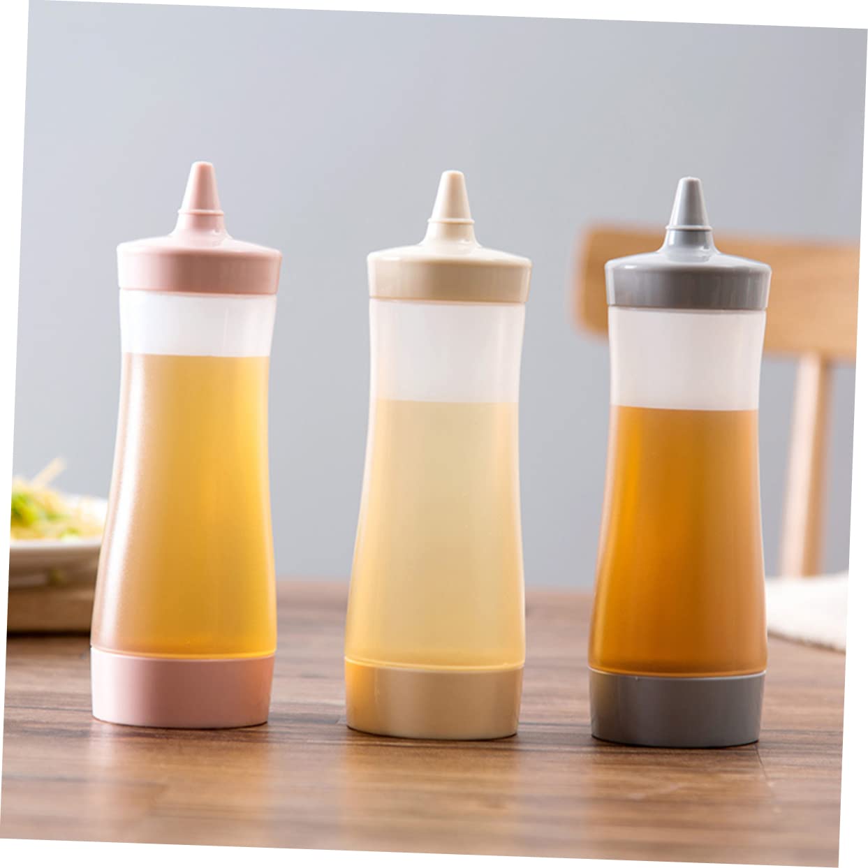 Anneome 3pcs Dressing Condiments Vinegar Oil and Bottle Squirt Squeeze Crafts Beige Reataurant Bbq Condiment With Dispenser Tip Clear Jam Kitchen Dressings Syrup Sauces Dispensers Mustard