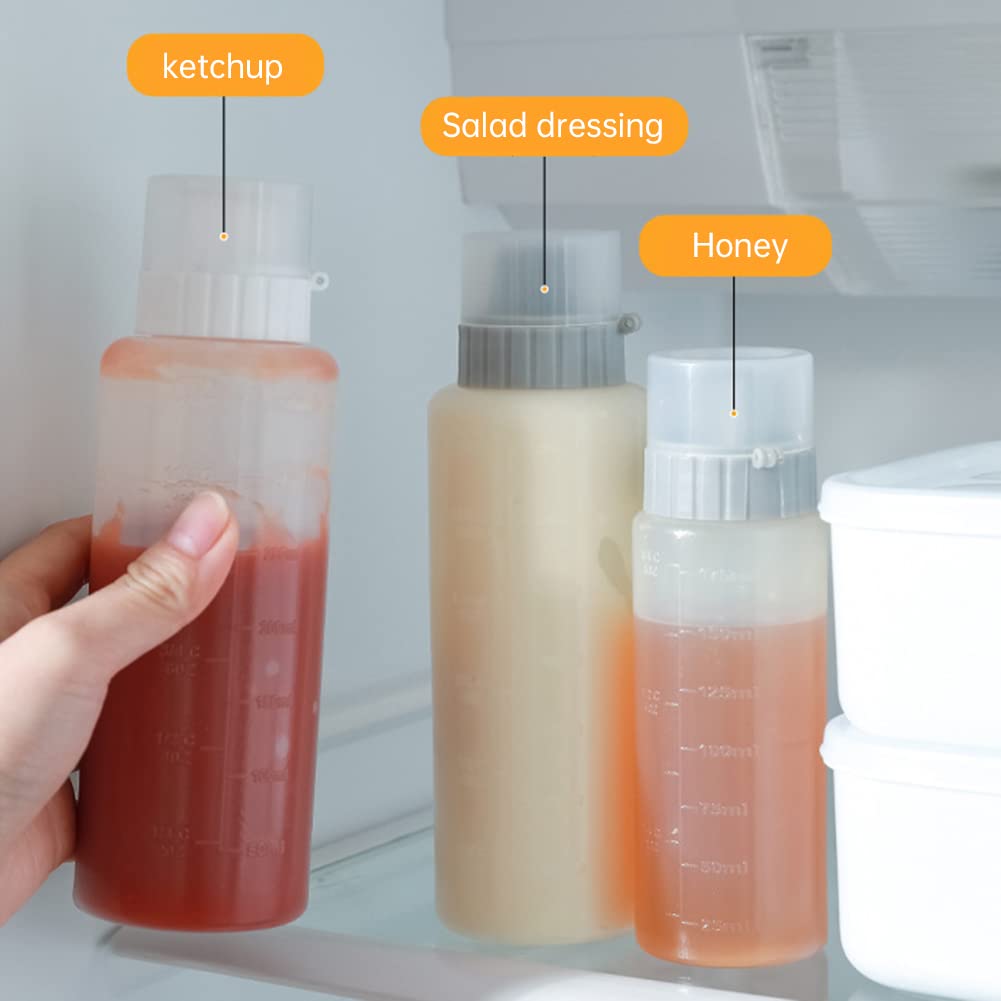 EUBUY 5-hole Squeeze Bottle for Sauces, Plastic Sauce Bottle with Lid and Graduations, Home Kitchen Condiment Squeeze Bottle for Ketchup, Salad, BBQ Sauce, Oil, Syrup, Condiments