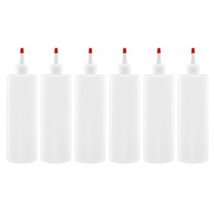 lakeshore trade plastic squeeze bottles with leak-proof red colored caps, set of 8, ideal dispenser for mustard, ketchup, sauces and condiments (16 oz)