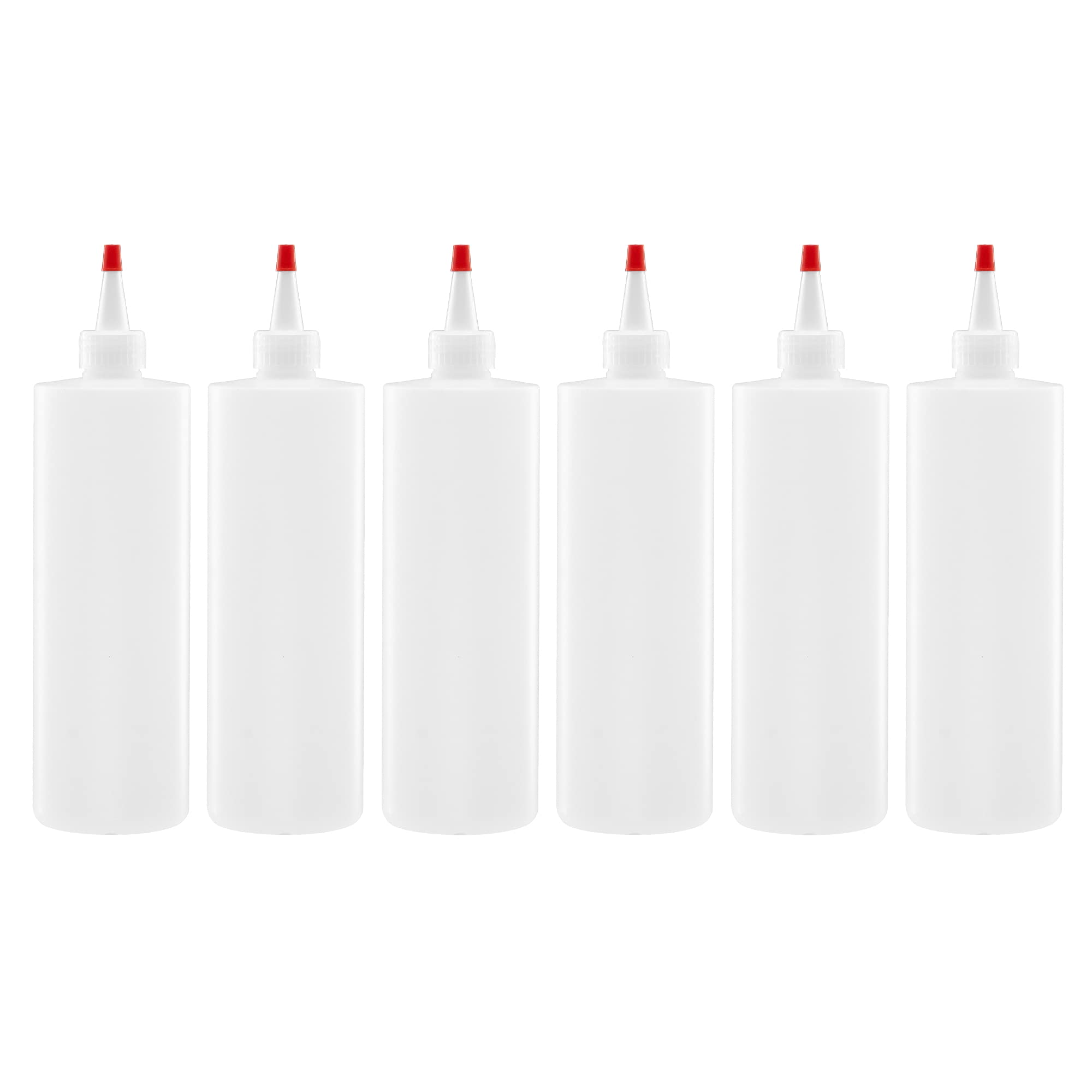 LAKESHORE TRADE Plastic Squeeze Bottles with Leak-Proof Red Colored Caps, Set of 8, Ideal Dispenser for Mustard, Ketchup, Sauces and condiments (16 oz)