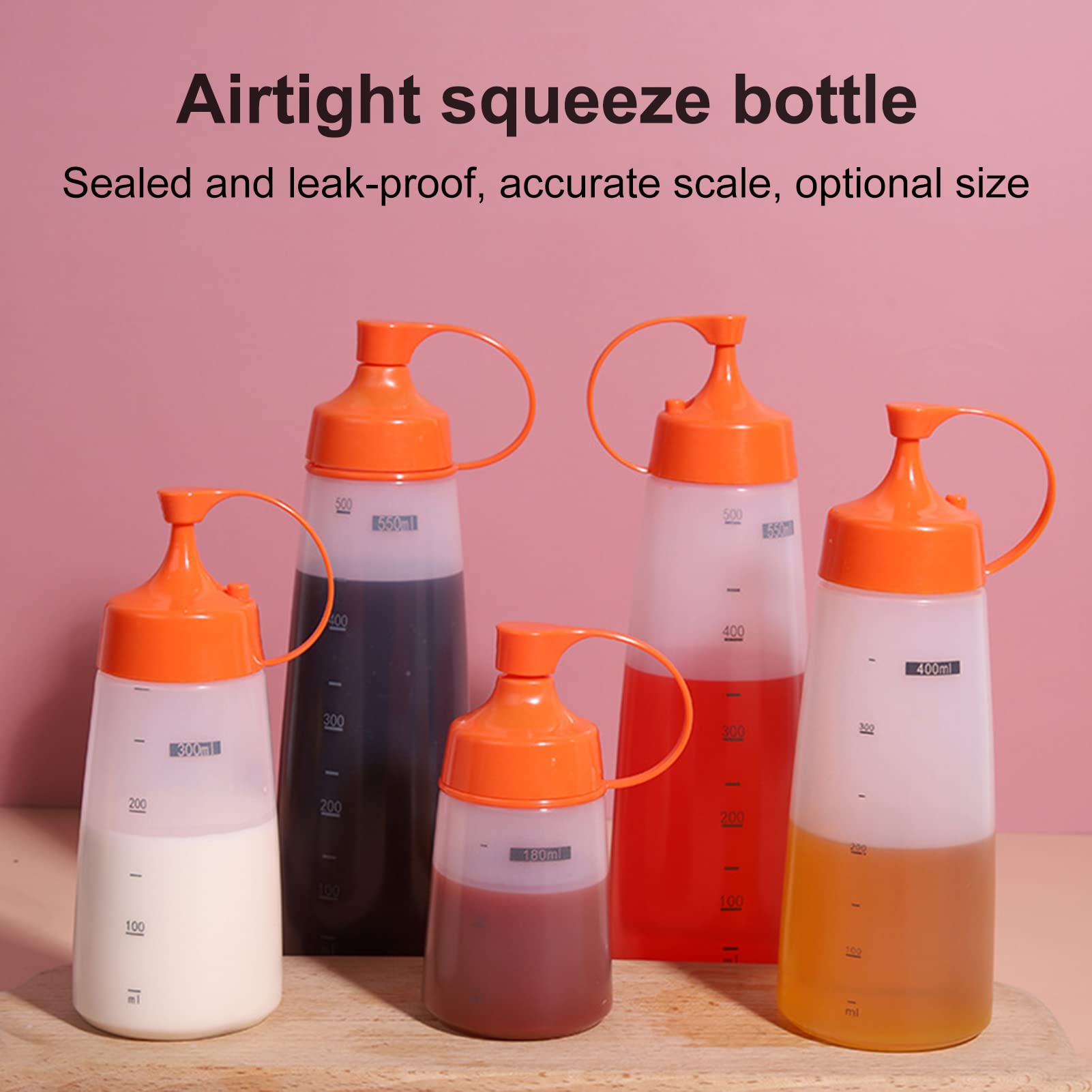 Squeeze Sauce Bottle with Scale, Practical Leakproof Squeeze Bottle Clear Scale Simple Usage Plastic Condiment Bottle for Home Orange 180ml