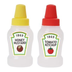 u&s 2pcs 25ml/0.84oz mini ketchup bottle condiment squeeze bottles honey mustard squeezable jar portable sauce container for school office worker bento box bbq, yellow,red