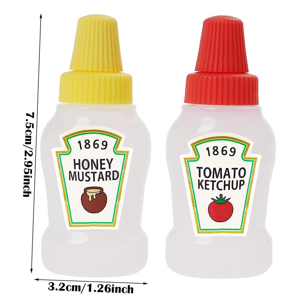 U&S 2pcs 25ml/0.84oz Mini Ketchup Bottle Condiment Squeeze Bottles Honey Mustard Squeezable Jar Portable Sauce Container for School Office Worker Bento Box BBQ, Yellow,red