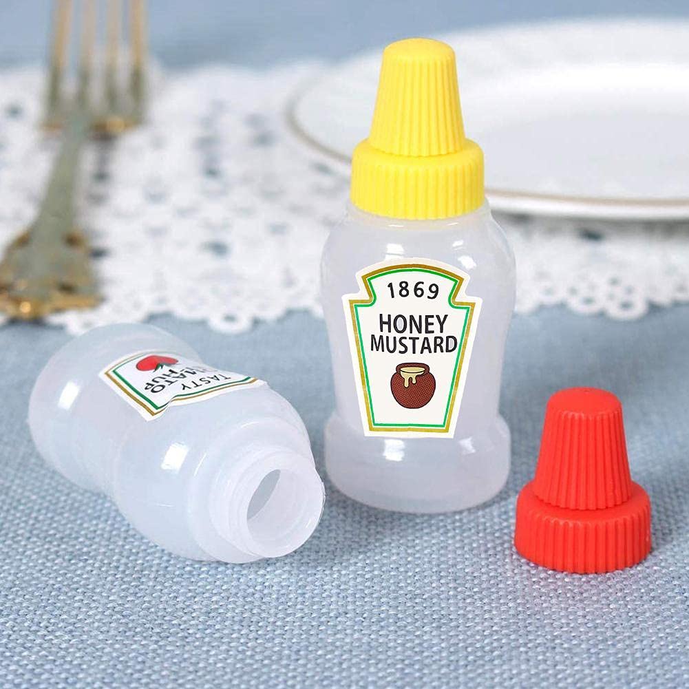 U&S 2pcs 25ml/0.84oz Mini Ketchup Bottle Condiment Squeeze Bottles Honey Mustard Squeezable Jar Portable Sauce Container for School Office Worker Bento Box BBQ, Yellow,red