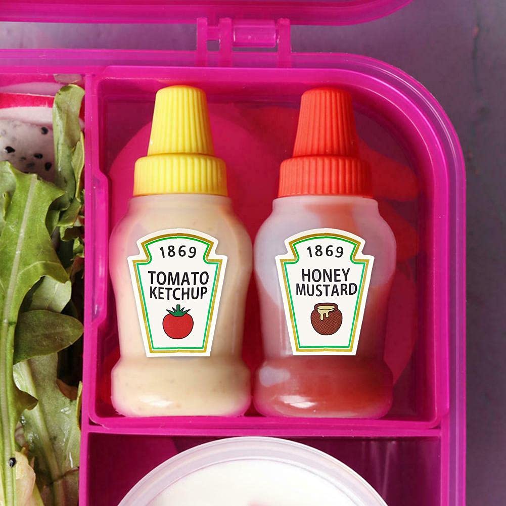 U&S 2pcs 25ml/0.84oz Mini Ketchup Bottle Condiment Squeeze Bottles Honey Mustard Squeezable Jar Portable Sauce Container for School Office Worker Bento Box BBQ, Yellow,red