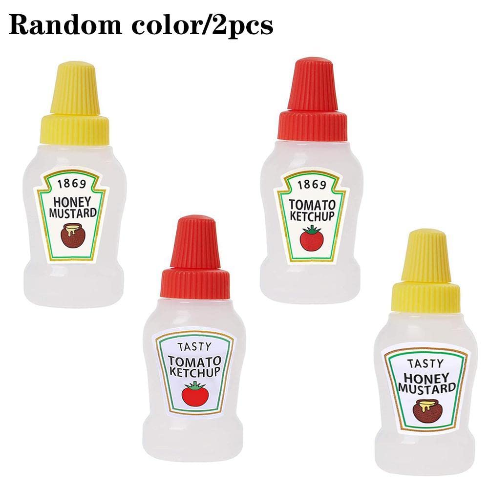 U&S 2pcs 25ml/0.84oz Mini Ketchup Bottle Condiment Squeeze Bottles Honey Mustard Squeezable Jar Portable Sauce Container for School Office Worker Bento Box BBQ, Yellow,red