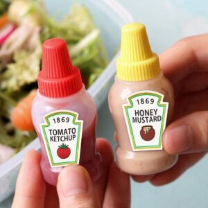 U&S 2pcs 25ml/0.84oz Mini Ketchup Bottle Condiment Squeeze Bottles Honey Mustard Squeezable Jar Portable Sauce Container for School Office Worker Bento Box BBQ, Yellow,red