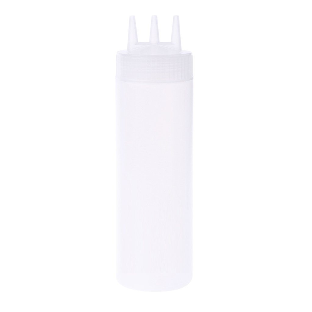 CHBC 24oz 3 Hole Squeeze Bottle Condiment Dispenser Sauce Vinegar Oil Ketchup Cruet Bin (White)