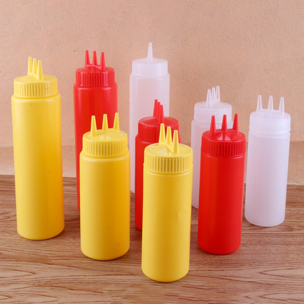 CHBC 24oz 3 Hole Squeeze Bottle Condiment Dispenser Sauce Vinegar Oil Ketchup Cruet Bin (White)