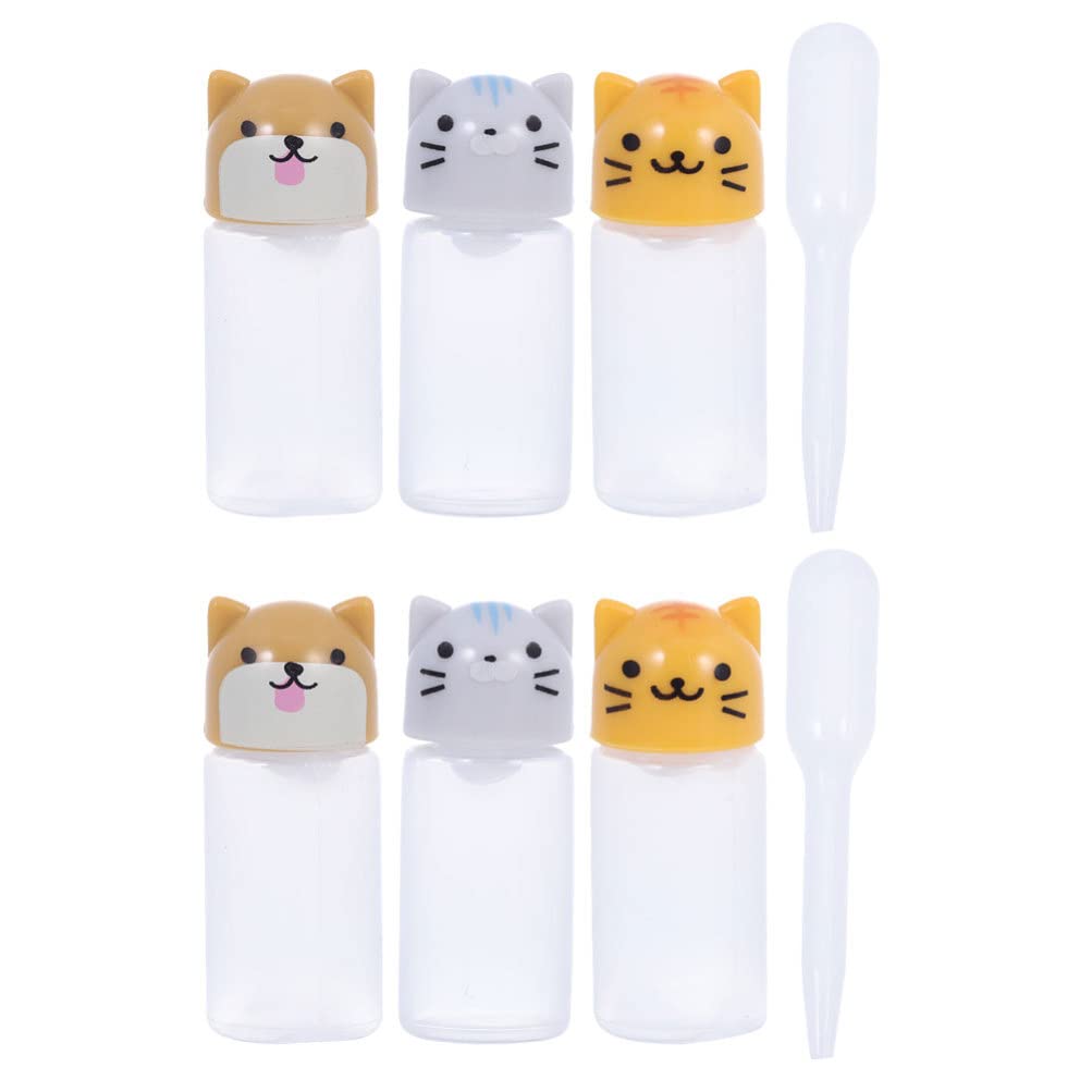 Yardwe 6pcs Condiments Squeeze Bottles with 2pcs Droppers Mini Cartoon Seasoning Sauce Bottle Animal Cap Refillable Vinegar Container Ketchup Honey Sauce Wrapping Tube Dispenser