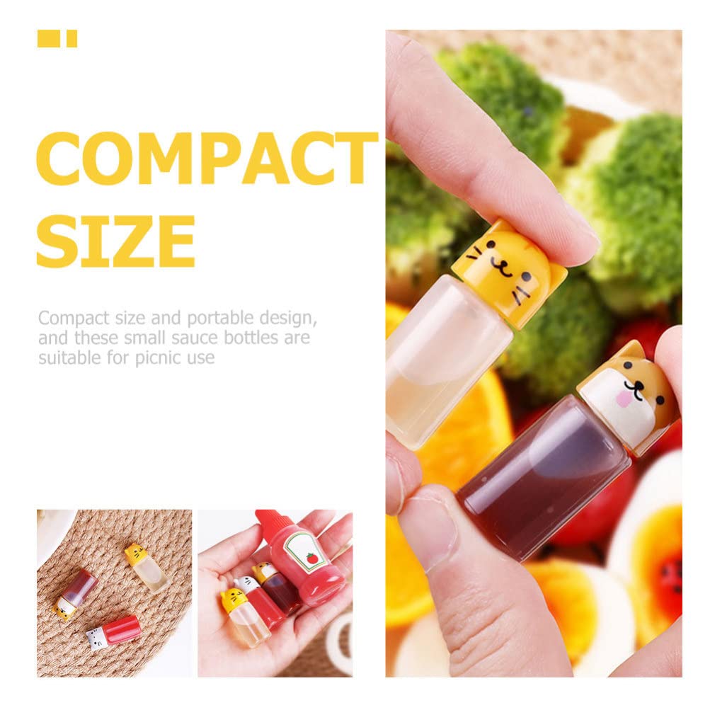 Yardwe 6pcs Condiments Squeeze Bottles with 2pcs Droppers Mini Cartoon Seasoning Sauce Bottle Animal Cap Refillable Vinegar Container Ketchup Honey Sauce Wrapping Tube Dispenser