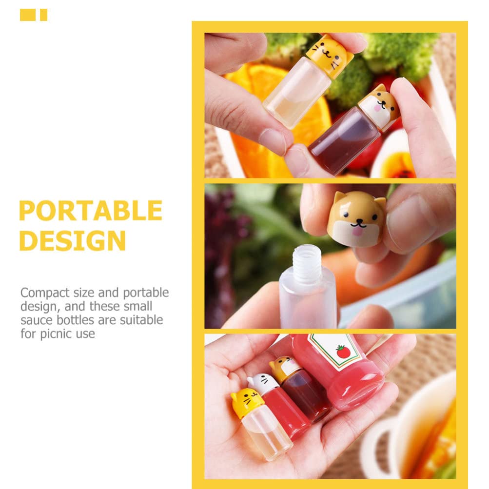 Yardwe 6pcs Condiments Squeeze Bottles with 2pcs Droppers Mini Cartoon Seasoning Sauce Bottle Animal Cap Refillable Vinegar Container Ketchup Honey Sauce Wrapping Tube Dispenser