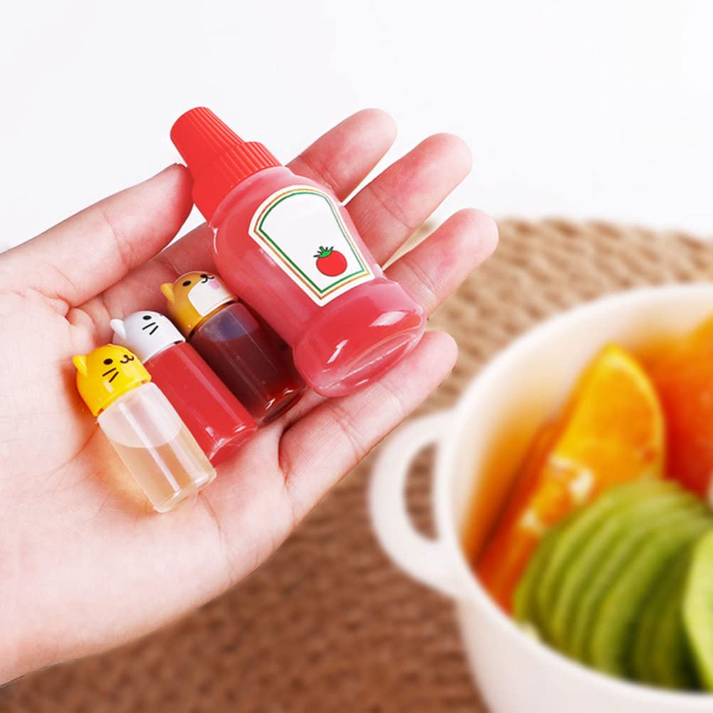 Yardwe 6pcs Condiments Squeeze Bottles with 2pcs Droppers Mini Cartoon Seasoning Sauce Bottle Animal Cap Refillable Vinegar Container Ketchup Honey Sauce Wrapping Tube Dispenser