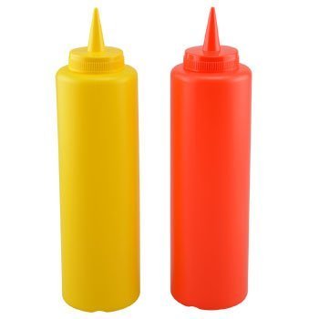 Cooking Concepts 16oz Ketchup & Mustard Plastic Squeeze Condiment Bottle W/LIDS for BBQ, Kitchen, Picnic Red and Yellow