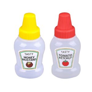 Littryee 2PCS Mini Ketchup Bottles, Refillable Salad Dressing Tomato Ketchup Squeeze Containers Bottle, Portable Condiments Jars Salad Dressing Container Bottle for Kids Adults Bento Box