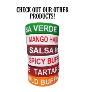 Rousse Bands Buffalo Sauce Label Band - Silicone Squeeze Bottle Label for 16oz, 20oz, 24oz, 32oz Spicy Buffalo Squirt Bottle Containers - Printed Colored Food Labels for Restaurant, Food Truck