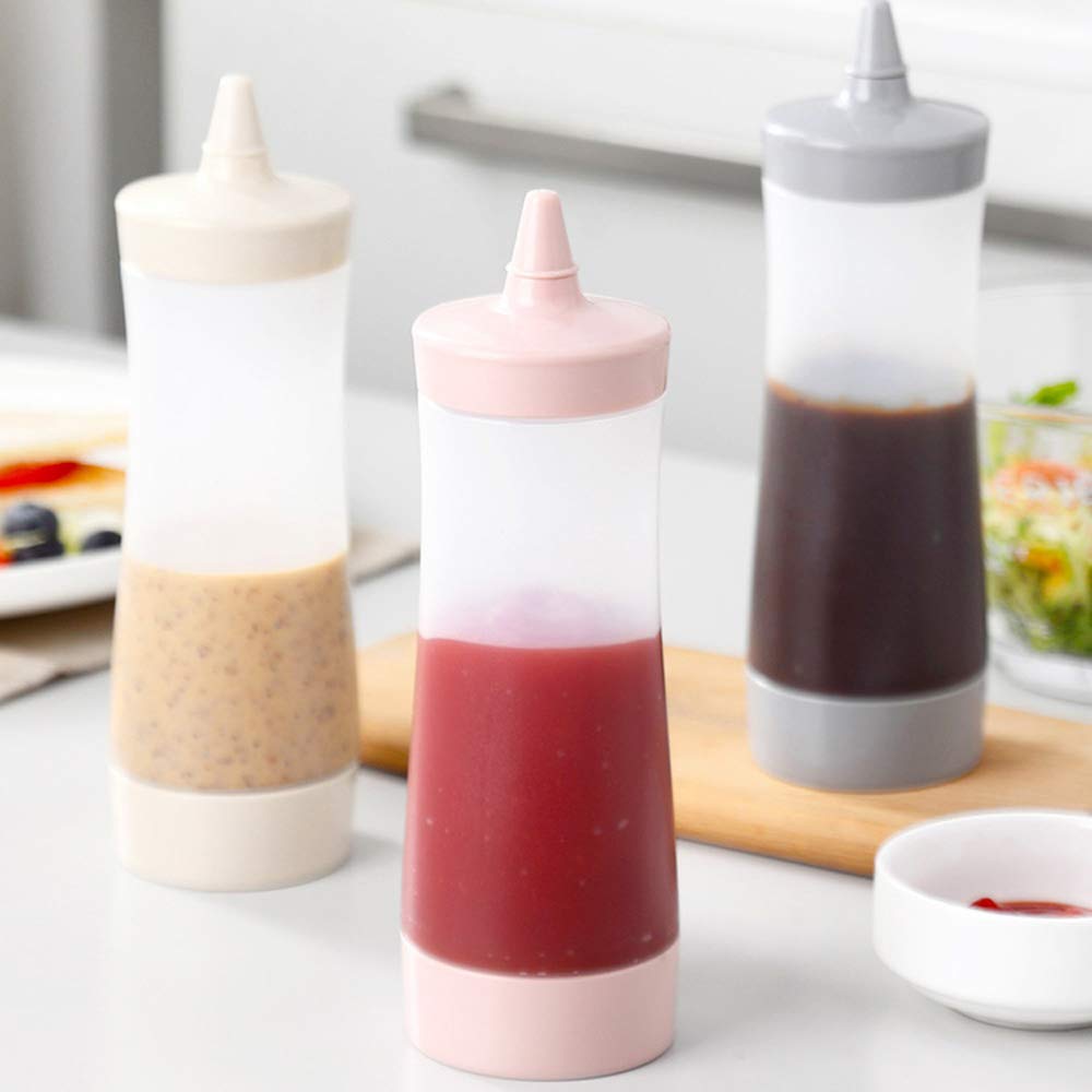 UUME Squeeze Bottle Leak-Proof Jam Syrup Container Kitchen Accessories Gravy Boat Plastic Sauce Vinegar Oil Ketchup Dispenser(Pink)