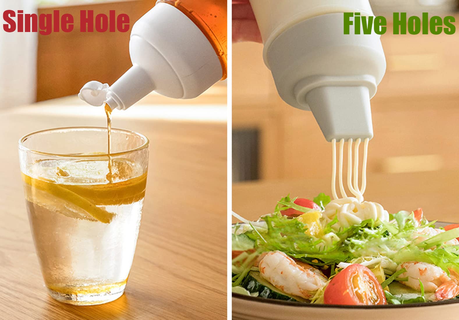 RROAD Measurable Condiment Squeeze Bottle 4PACS Sauce Squeeze Bottle Household plastic squeeze bottle kitchen tomato salad 5-hole squeeze bottle